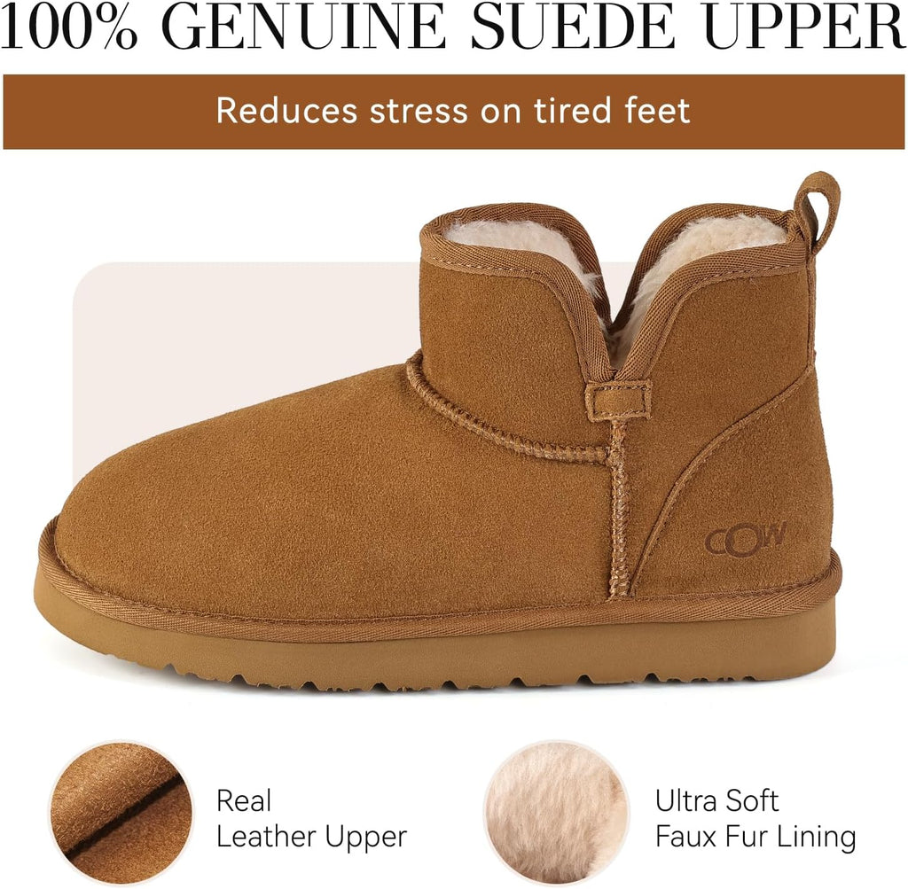 Women's Genuine Suede Ankle Boots with Fleece Lining