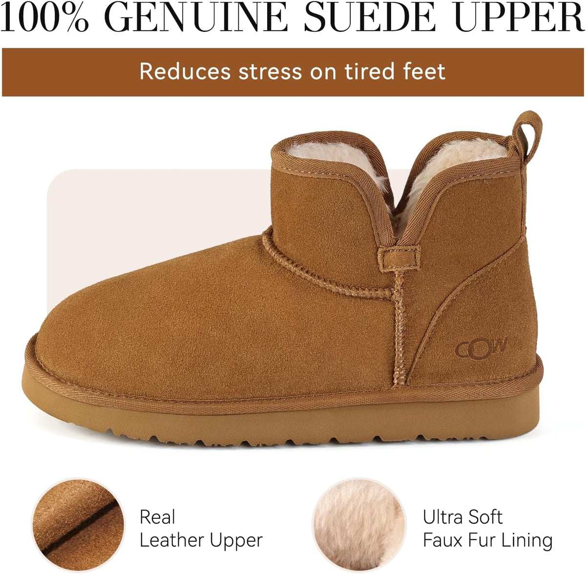 Women's Genuine Suede Ankle Boots with Fleece Lining