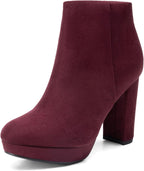 Women's Suede Chunky Heel Ankle Boots with Side Zipper