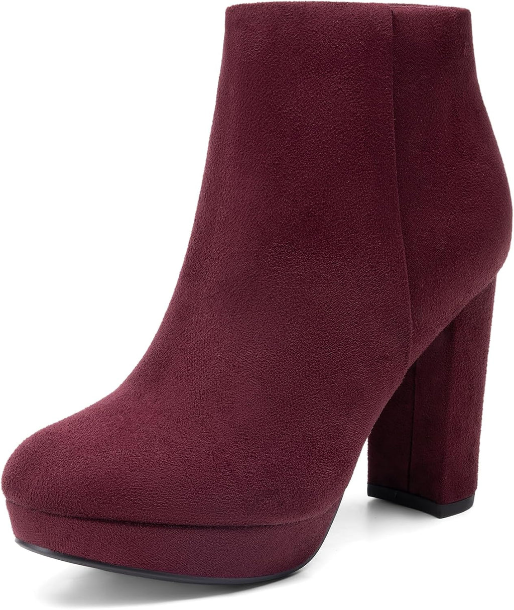 Women's Suede Chunky Heel Ankle Boots with Side Zipper