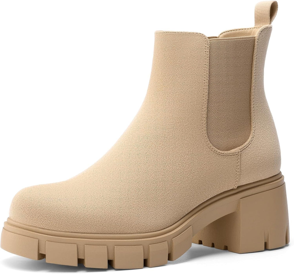 Women's Chunky Heel Chelsea Ankle Boots with Elastic Gore