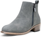 Women's Block Heel Ankle Boots with Inner Zip, Round Toe