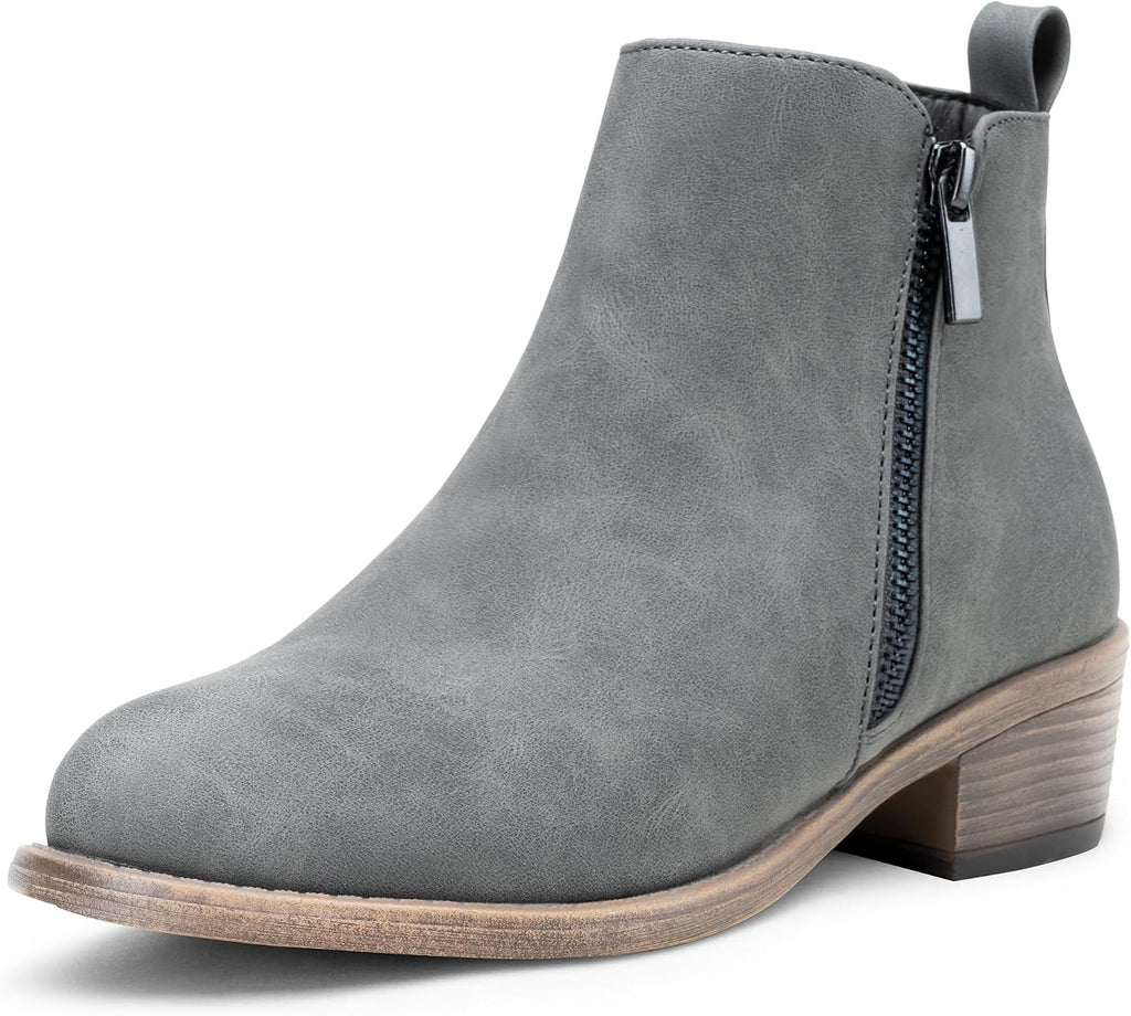 Women's Block Heel Ankle Boots with Inner Zip, Round Toe
