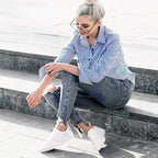 Women's White Low Top Sneakers, PU Leather Lace-Up Shoes