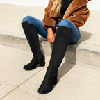 Women's Black Knee High Boots with Stretch & Block Heel