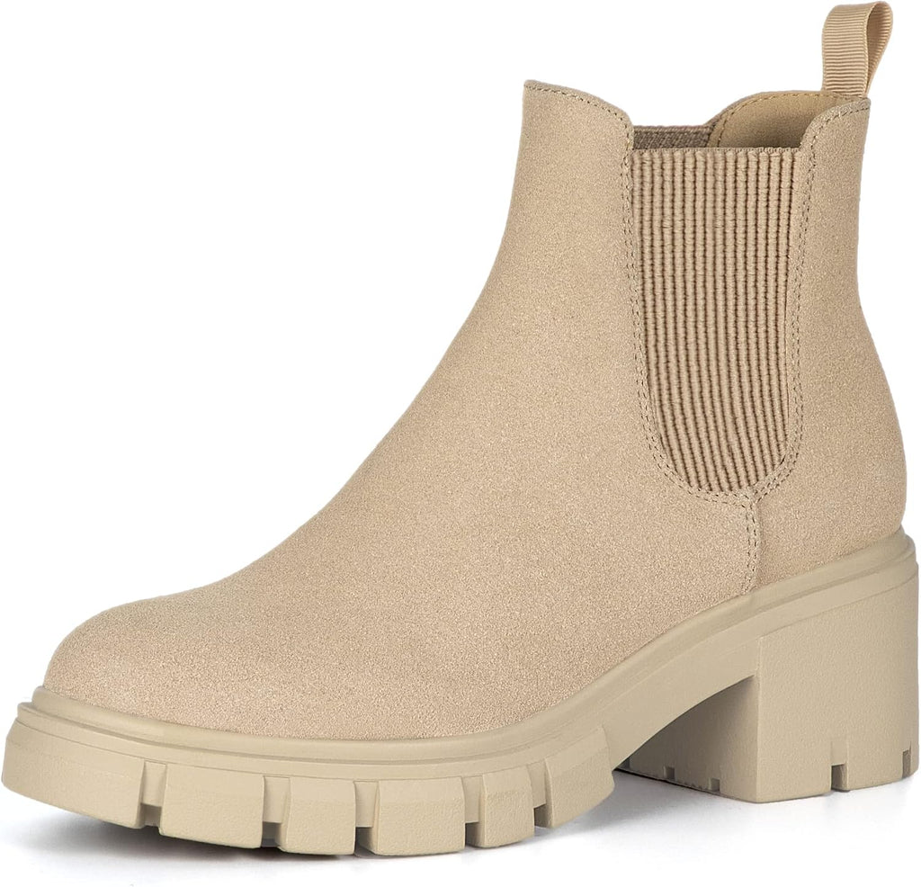 Women's Chunky Heel Chelsea Ankle Boots, Slip-On Suede