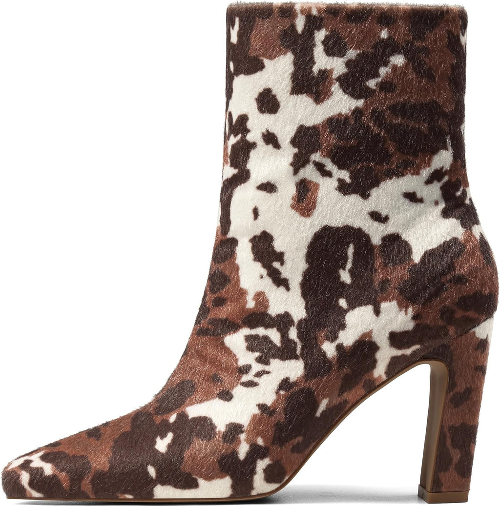 Women's Chunky Heel Square Toe Ankle Boots with Side Zip