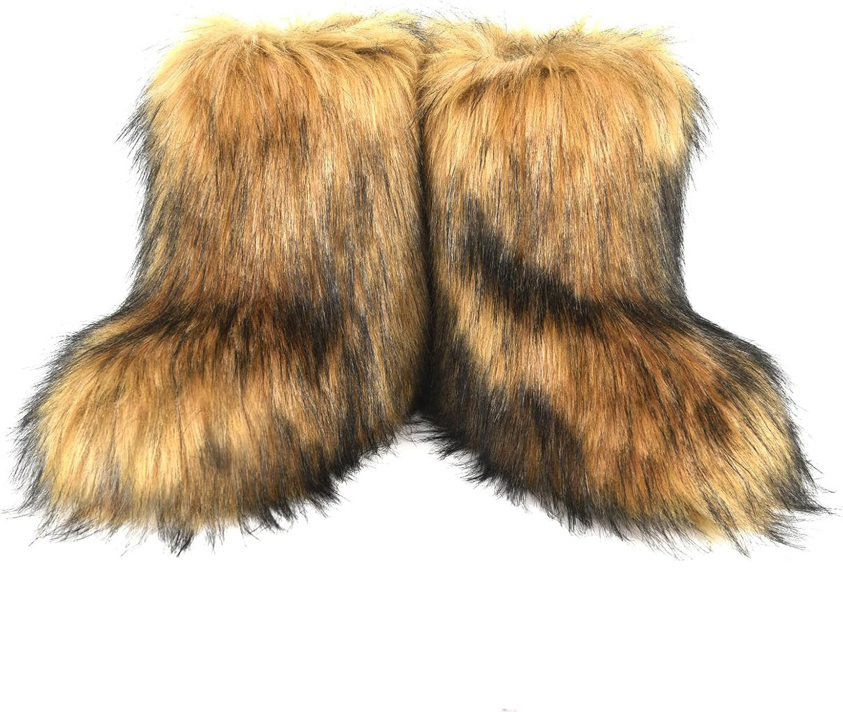 Women's Faux Fur Mid-Calf Snow Boots with Flat Heel