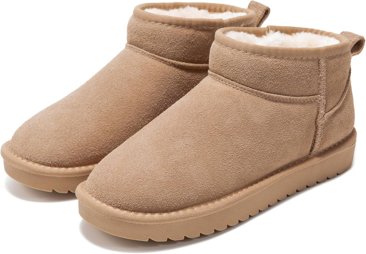 Women's Genuine Leather Ankle Boots with Faux Fur Lining