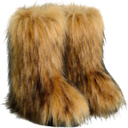 Women's Knee-High Faux Fur Snow Boots, Flat Heel