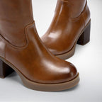 Women's Knee High Platform Boots with Inner Zipper, Round Toe