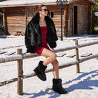 Women's Faux Fur Mid-Calf Snow Boots, Fuzzy Round Toe