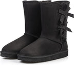 Women's Suede Mid-Calf Snow Boots with Side Bows