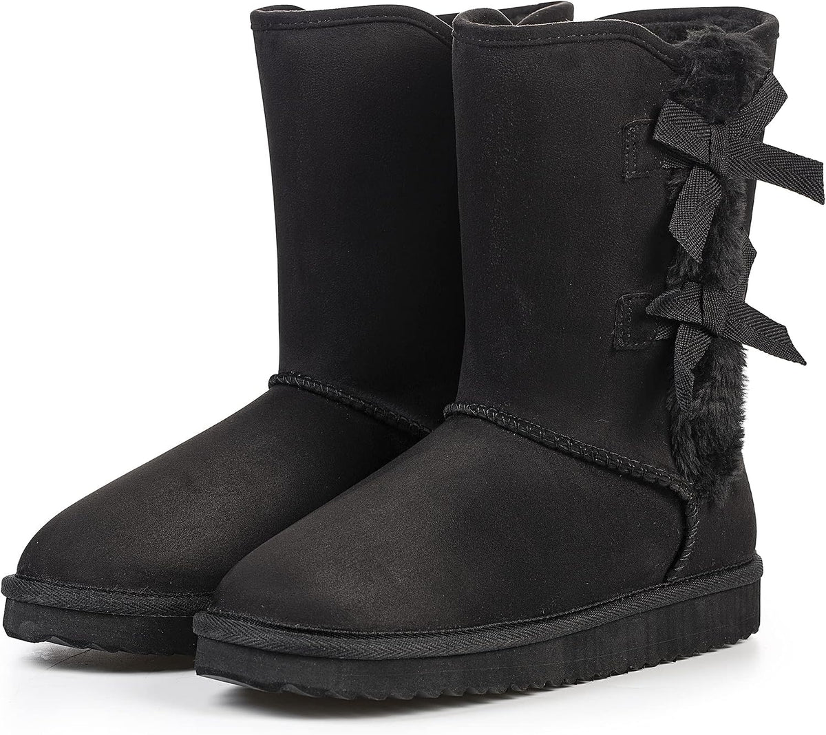 Women's Suede Mid-Calf Snow Boots with Side Bows