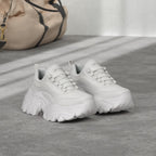 Women's White Platform Chunky Sneakers, Memory Foam Insole