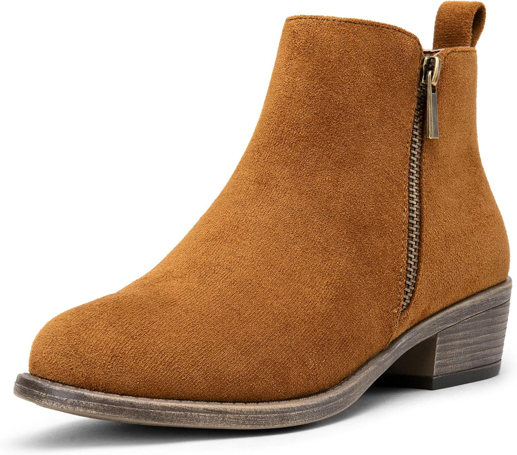 Women's Block Heel Ankle Boots with Inner Zip, Round Toe