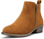 Women's Block Heel Ankle Boots with Inner Zip, Round Toe