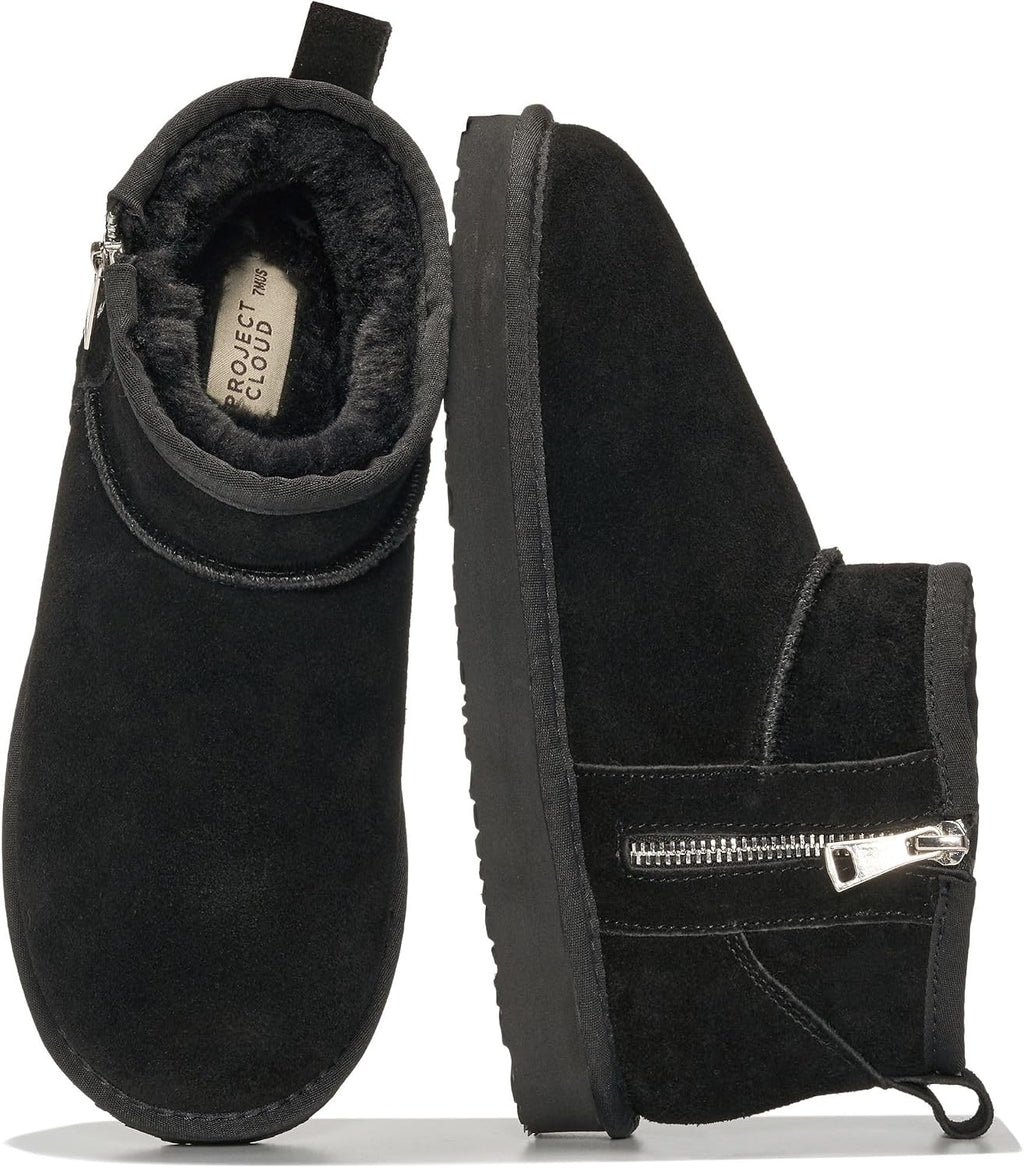 Women's Genuine Leather Ankle Boots with Faux Fur Lining