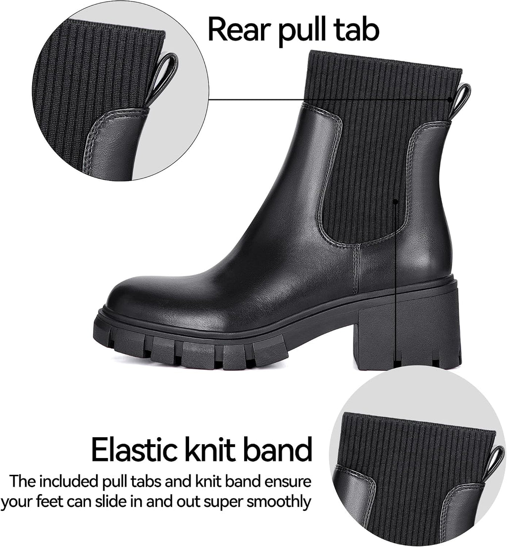Women's Chunky Heel Platform Chelsea Ankle Boots