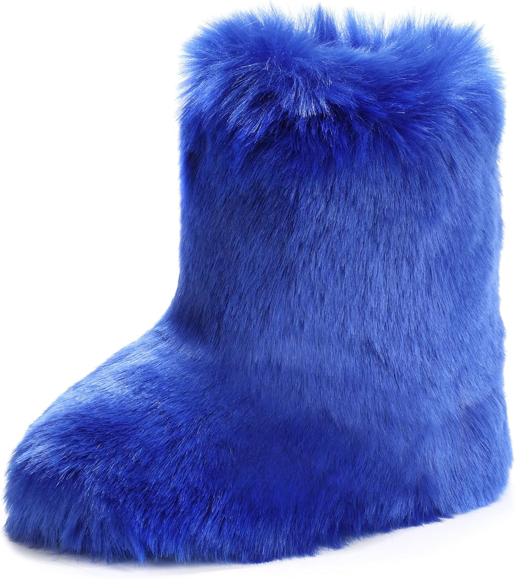 Women's Faux Fur Mid-Calf Snow Boots with Round Toe