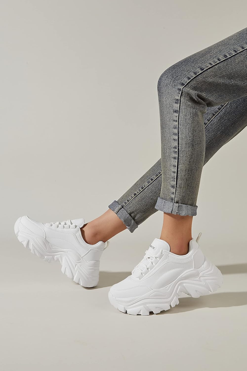 Women's White Platform Chunky Sneakers, Memory Foam Insole