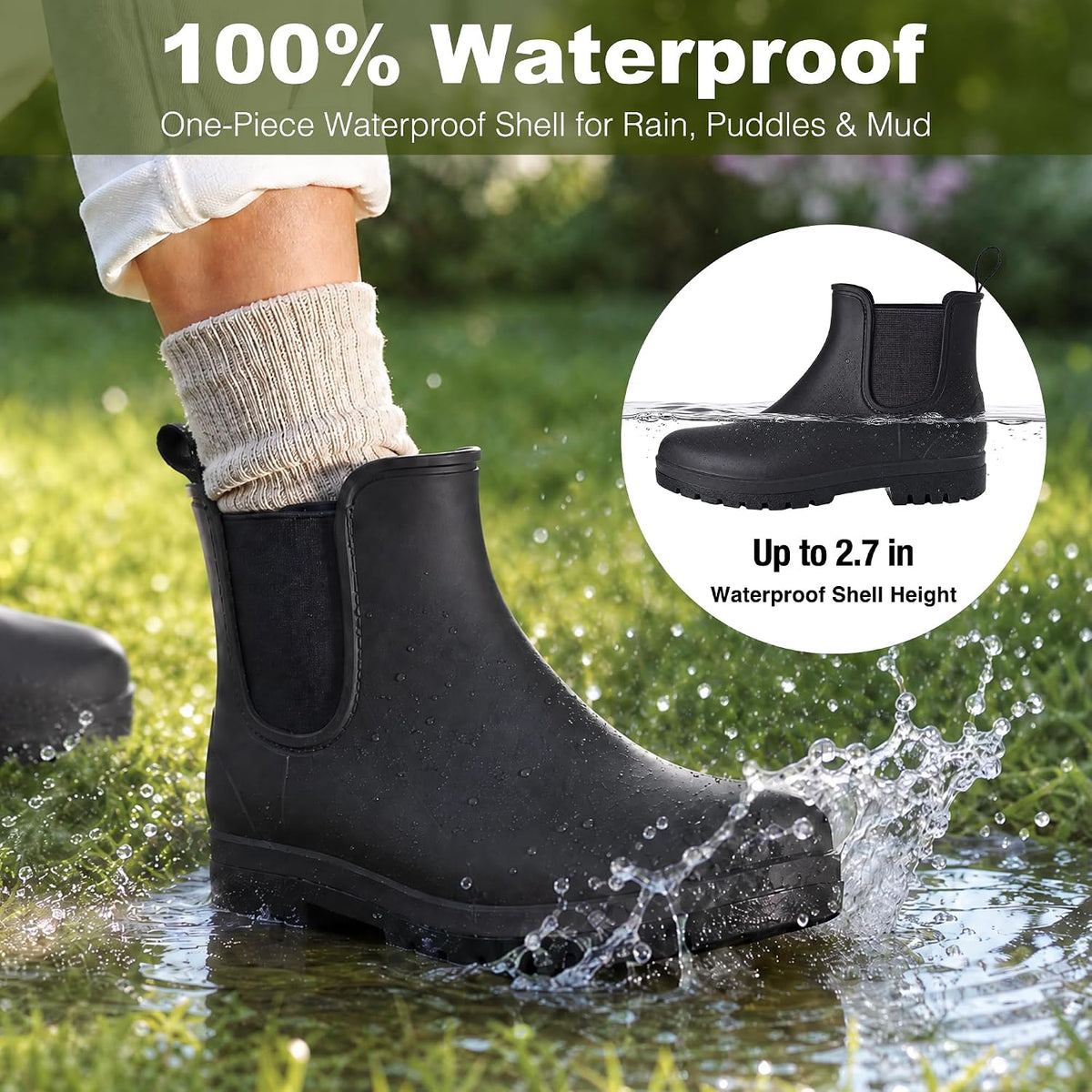 Women's Waterproof Chelsea Ankle Rain Boots, Matte Finish