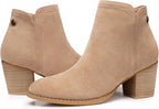 Women's Chunky Heel Ankle Boots, Almond Toe Suede-Look