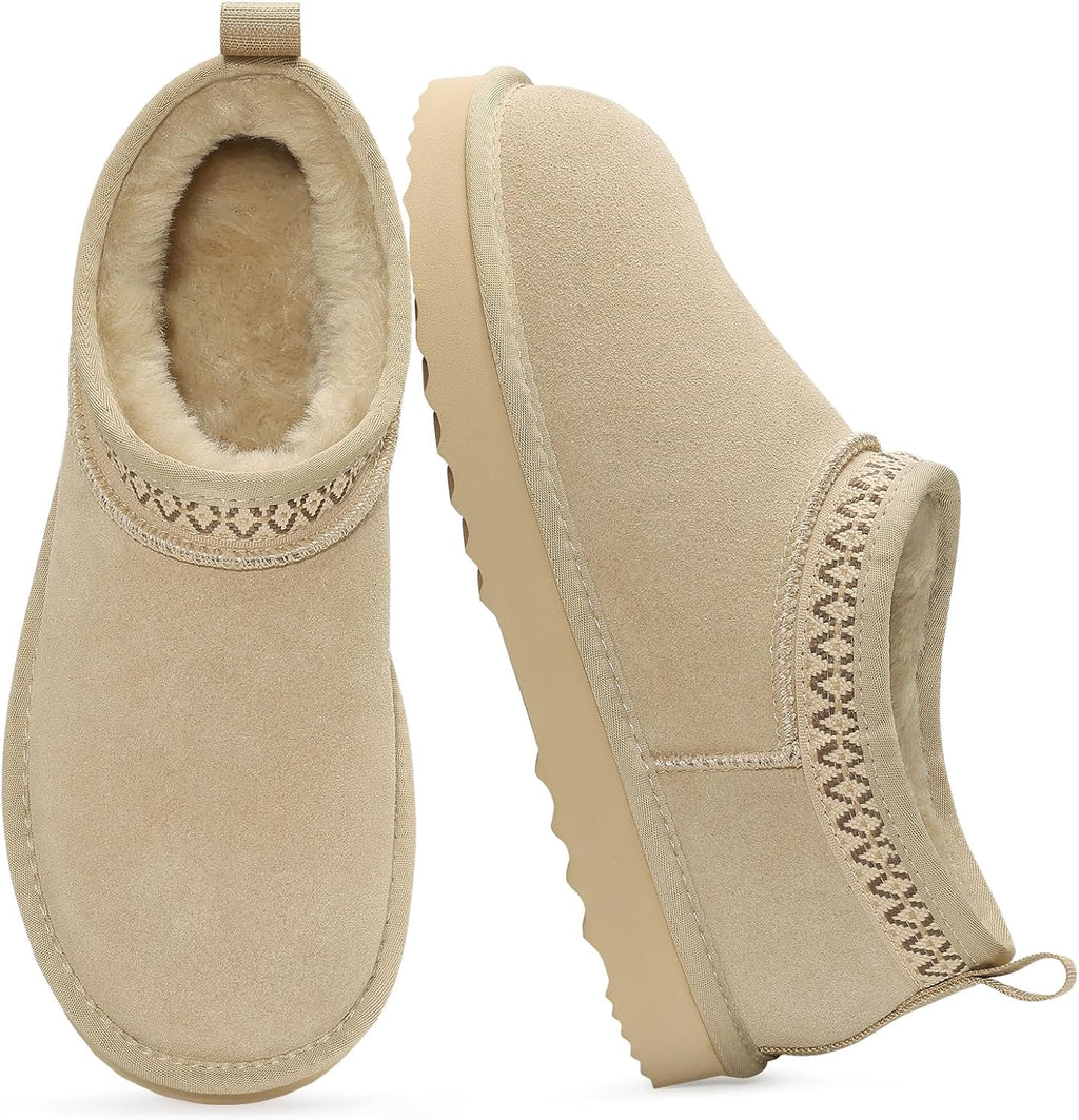 Women's Suede Ankle Boots with Faux Fur Lining