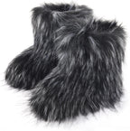 Women's Faux Fur Snow Boots – Fluffy Mid-Calf Flat Winter Boots