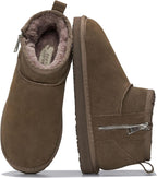 Women's Genuine Leather Ankle Boots with Faux Fur Lining