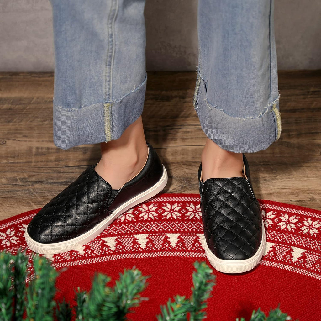 Women's Quilted Slip-On Sneakers in Vegan Faux Leather