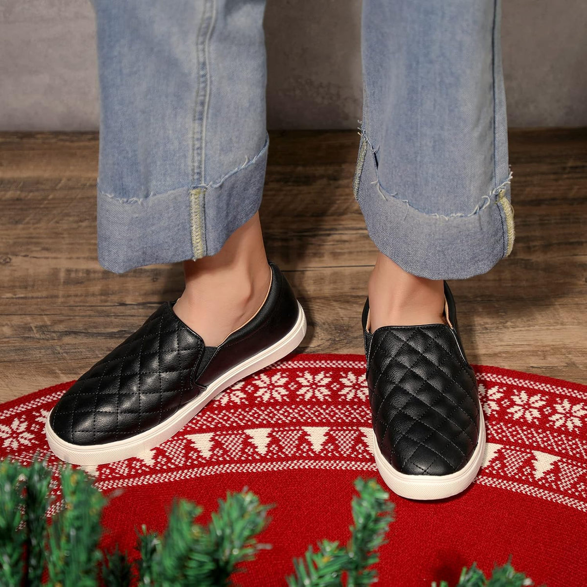 Women's Quilted Slip-On Sneakers in Vegan Faux Leather