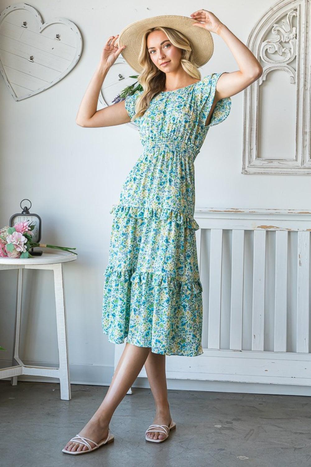 Women's Dresses Reborn J Floral Ruffle Trim Tiered Midi Dress