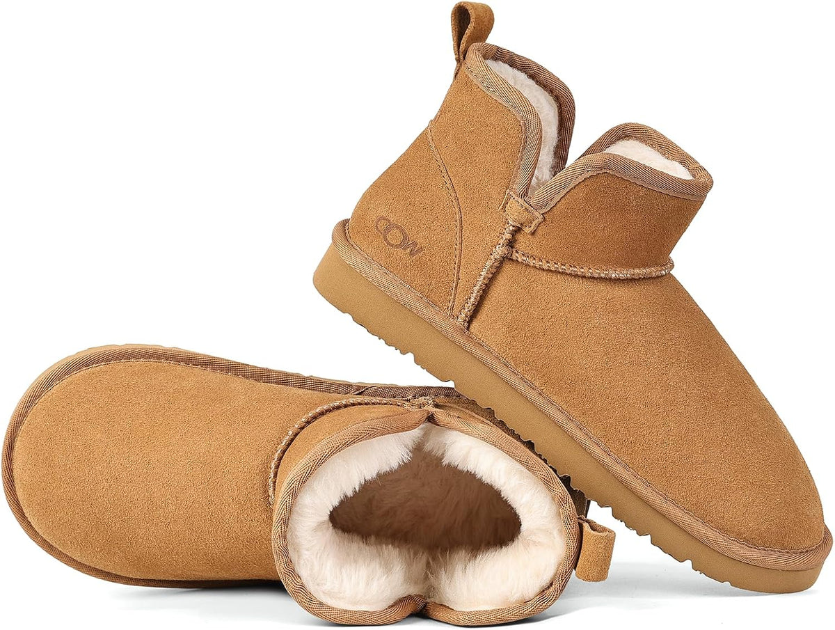Women's Genuine Suede Ankle Boots with Fleece Lining