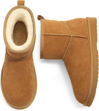 Women's Genuine Suede Mini Boots with Faux Fur Lining