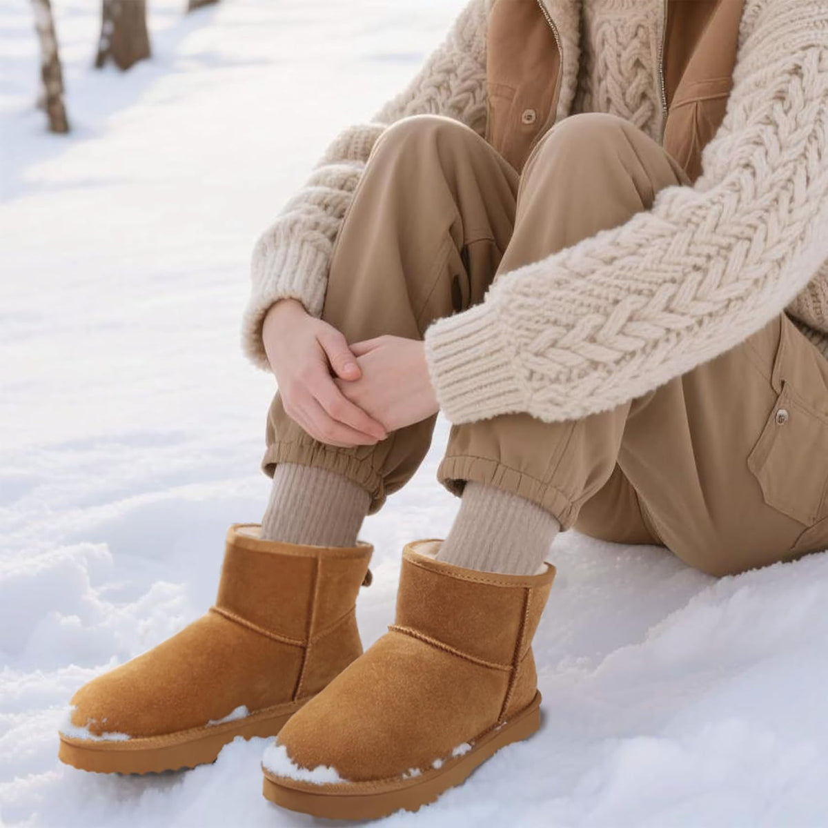 Women's Suede Mini Snow Boots with Faux Fur Lining