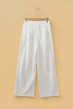Solid Buttoned Drawstring Waist Pleated Wide Leg Pants