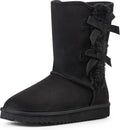Women's Suede Mid-Calf Snow Boots with Side Bows