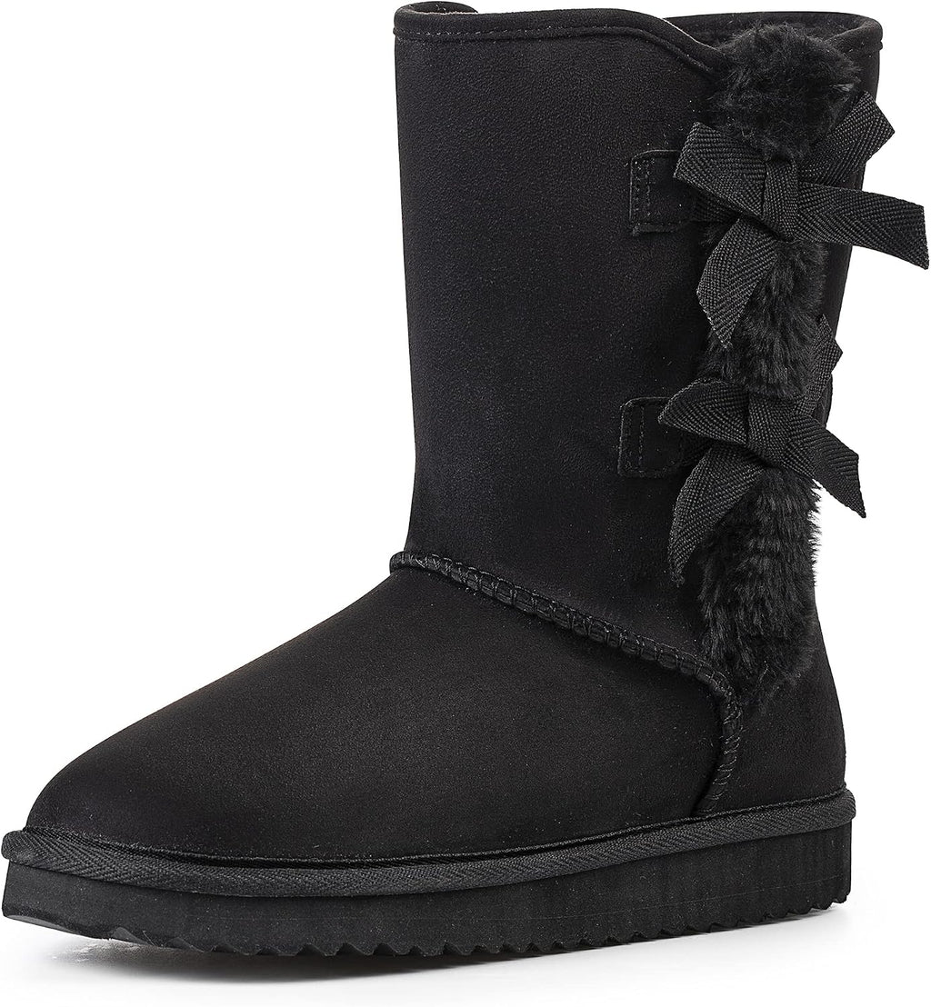 Women's Suede Mid-Calf Snow Boots with Side Bows
