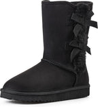 Women's Suede Mid-Calf Snow Boots with Side Bows