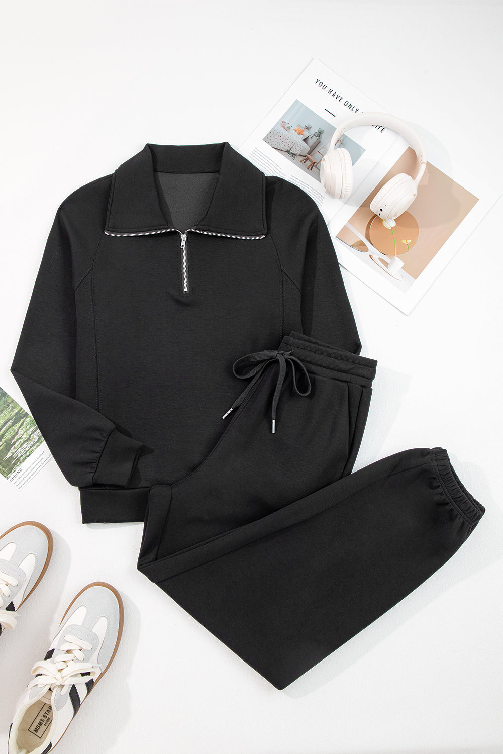 Ensemble pull col zippé et pantalon à cordon de serrage