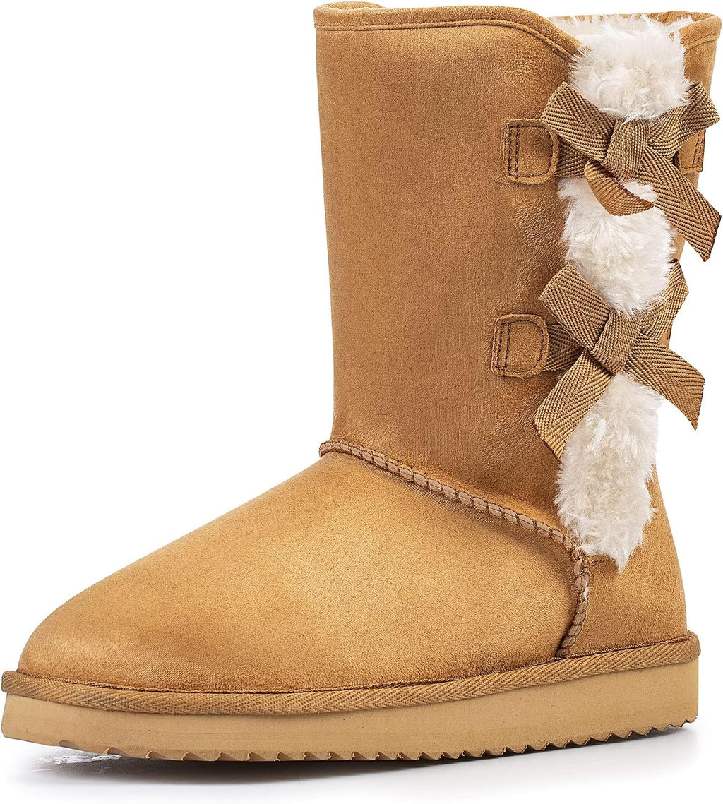 Women's Suede Mid-Calf Snow Boots with Side Bows