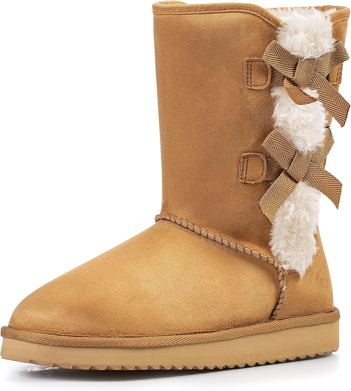 Women's Suede Mid-Calf Snow Boots with Side Bows