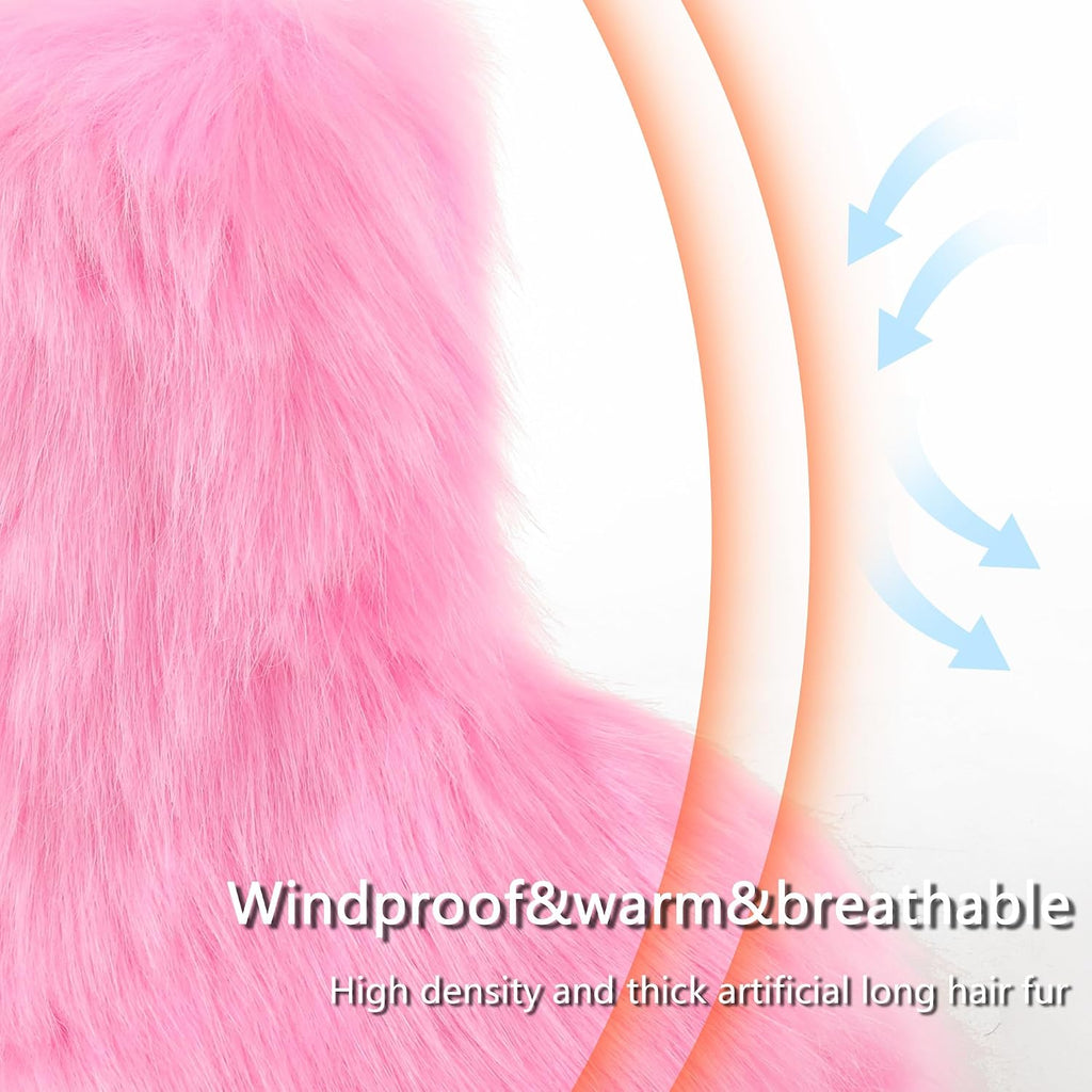 Women's Faux Fur Snow Boots – Fluffy Mid-Calf Flat Winter Boots