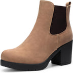 Women's Chunky Heel Chelsea Ankle Boots in Faux Suede