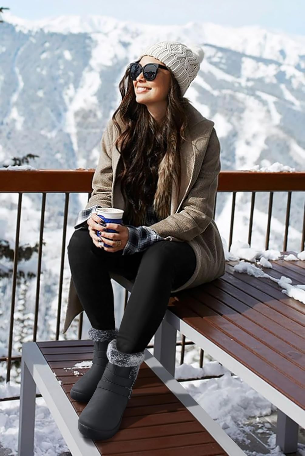Women's Waterproof Fur Lined Snow Ankle Boots, Slip-On