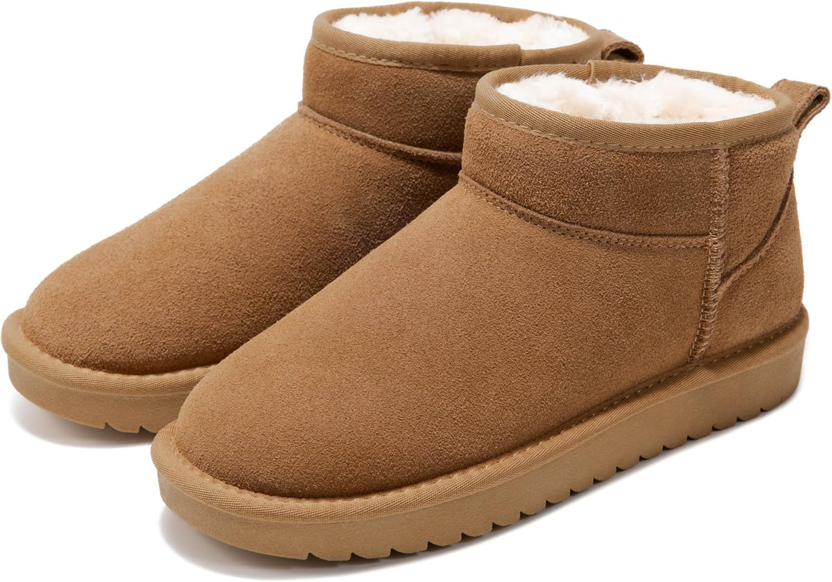 Women's Genuine Leather Ankle Boots with Faux Fur Lining