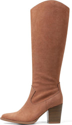 Women's Suede Knee High Boots with Block Heel & Side Zip