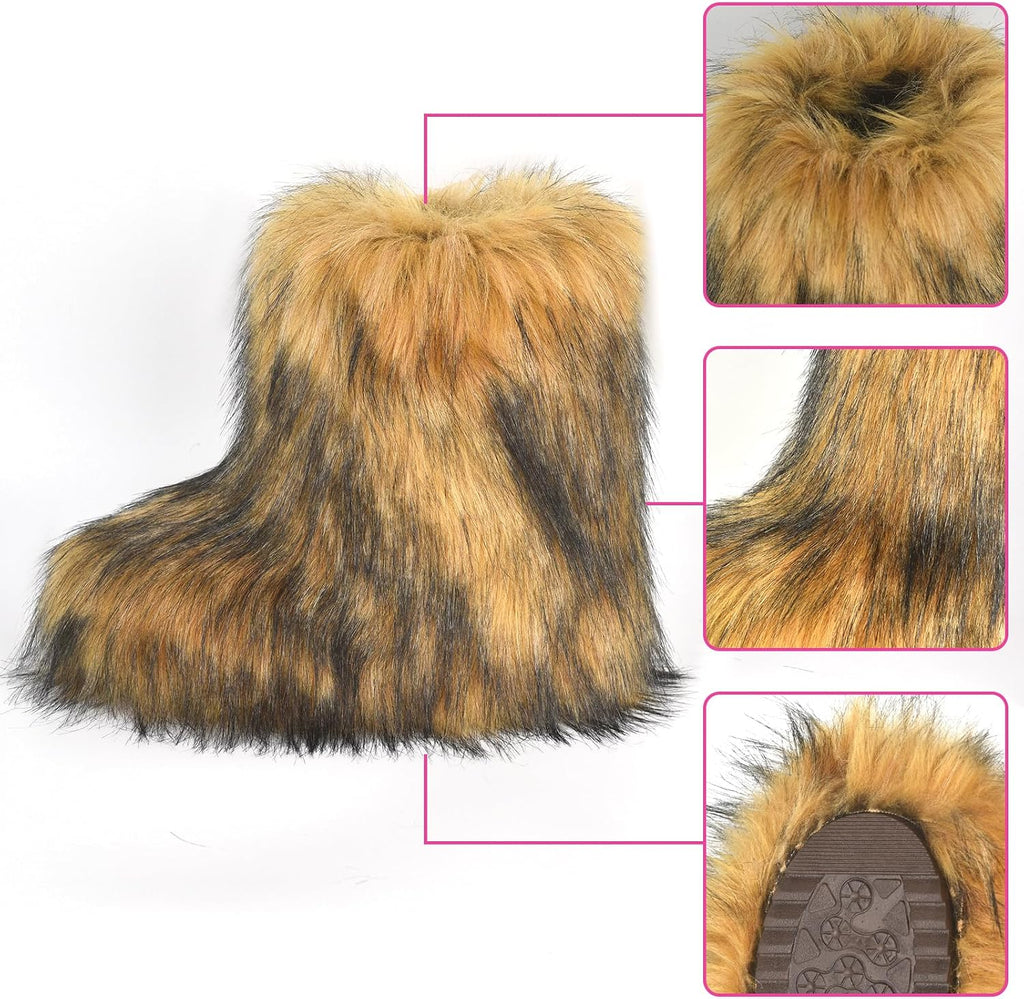 Women's Faux Fur Mid-Calf Snow Boots with Flat Heel