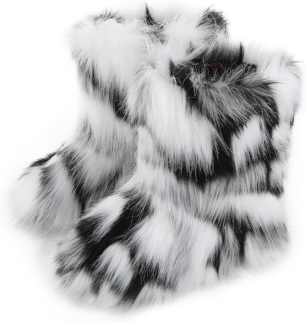Women's Faux Fur Snow Boots – Fluffy Mid-Calf Flat Winter Boots